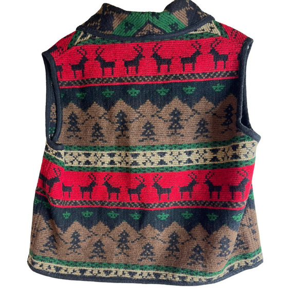 Vintage P.L. Greenes Pam Bauer Reindeer Fair Isle Wool Handmade Navajo Vest - Picture 2 of 6
